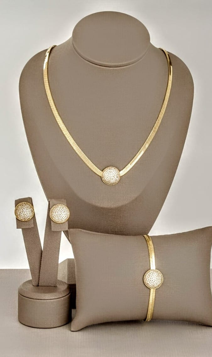 Trio colar brinco e pulseira ouro semijoia 18K