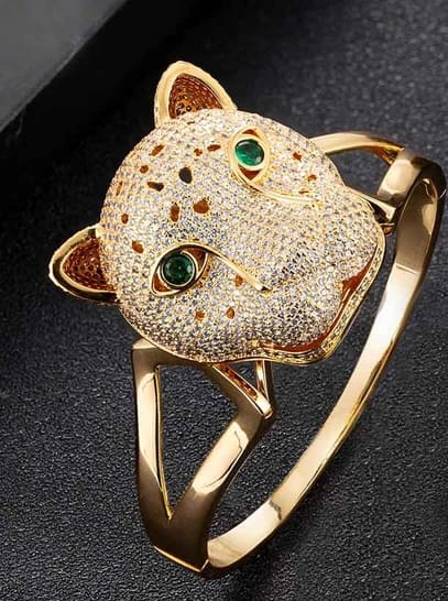 Bracelete pantera ouro cravejado com zircônia semijoia 18K