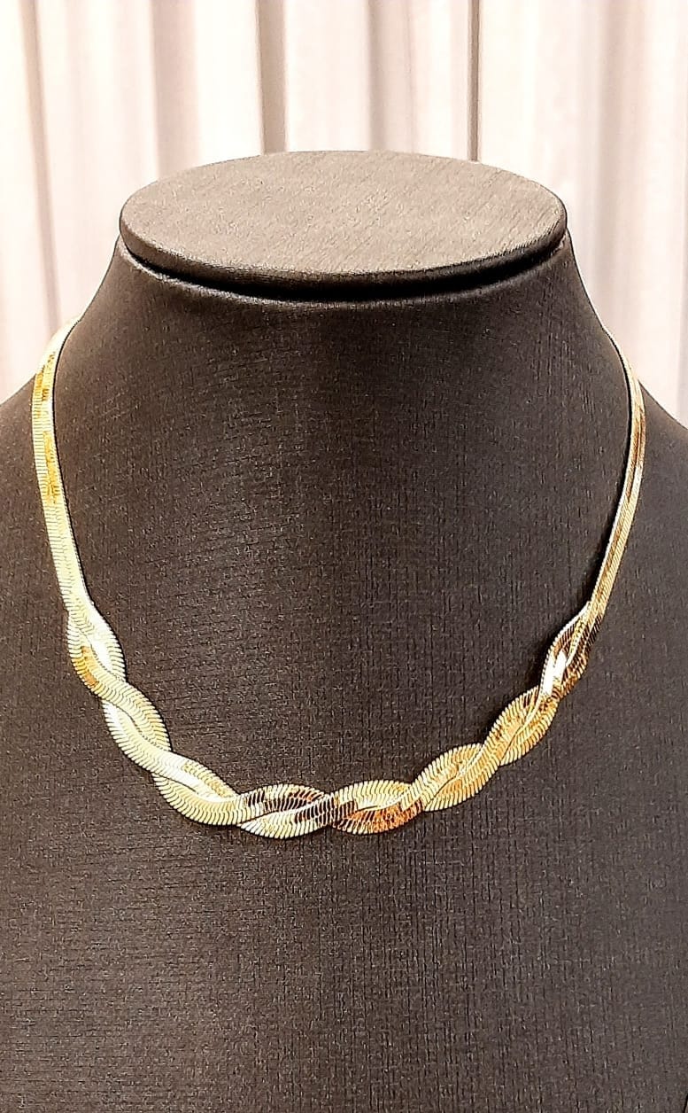 Colar snake ouro trançado semijoia 18K