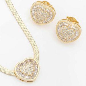 Conjunto ouro cravejado com zircônia semijoia 18K