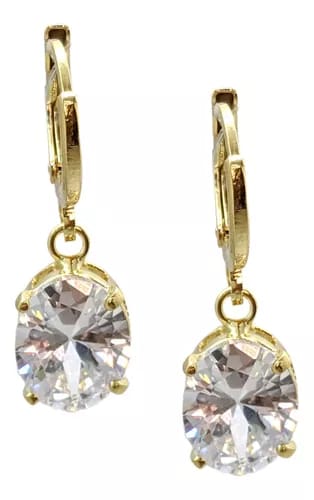Brinco ouro com pedra zircônia semijoia 18K