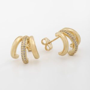 Brinco ouro cravejado com zircônia semijoia 18K